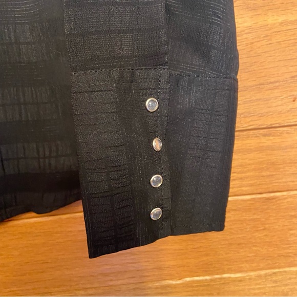 Roper Y2K blue embroidered sheer black pearl snap front western shirt - Picture 4 of 8